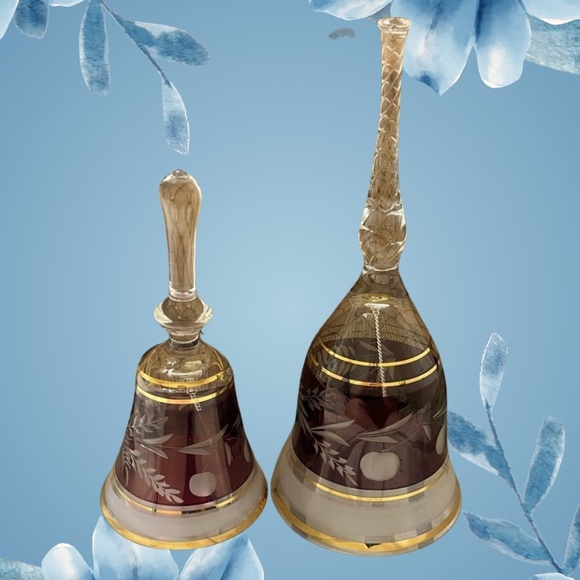 Victorian Cranberry Crystal Table Bells - Picture 1 of 4